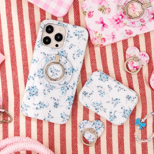 French Blue Floral Phone Ring
