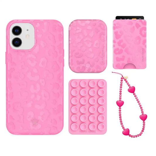 Hot Pink Leopard iPhone Bundle Set - Wallet