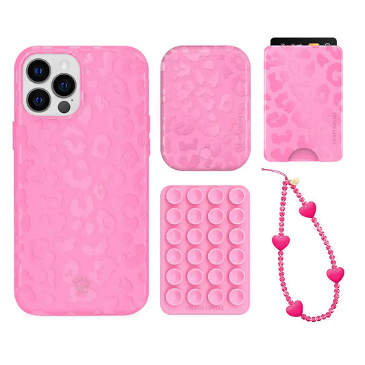 Hot Pink Leopard iPhone Bundle Set - Wallet