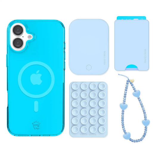 Neon Blue iPhone Bundle Set - Wallet