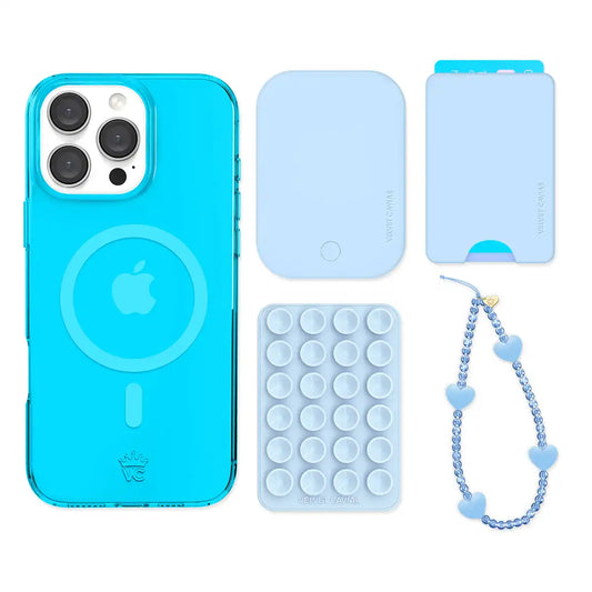 Neon Blue iPhone Bundle Set - Wallet
